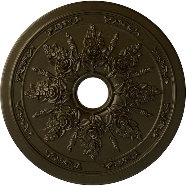 Ekena Millwork Rose and Ribbon Ceiling Medallion (Fits Canopies up to 4"), 23 5/8"OD x 4"ID x 1 1/2"P, Green Gold CM23ROGGS - main